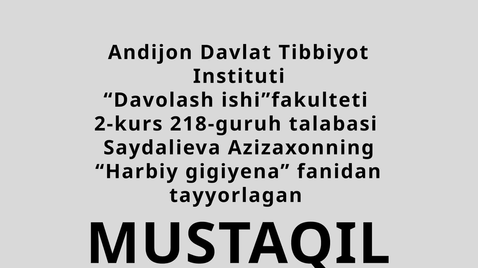 Harbiy gigiyena fanidan mustaqil ish