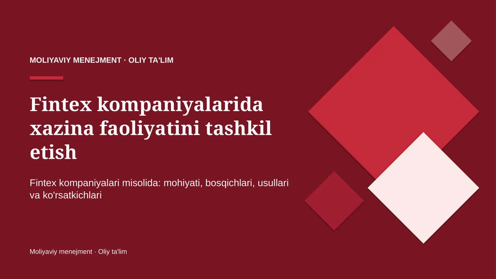 Fintex kompaniyalarida xazina faoliyatini tashkil etish