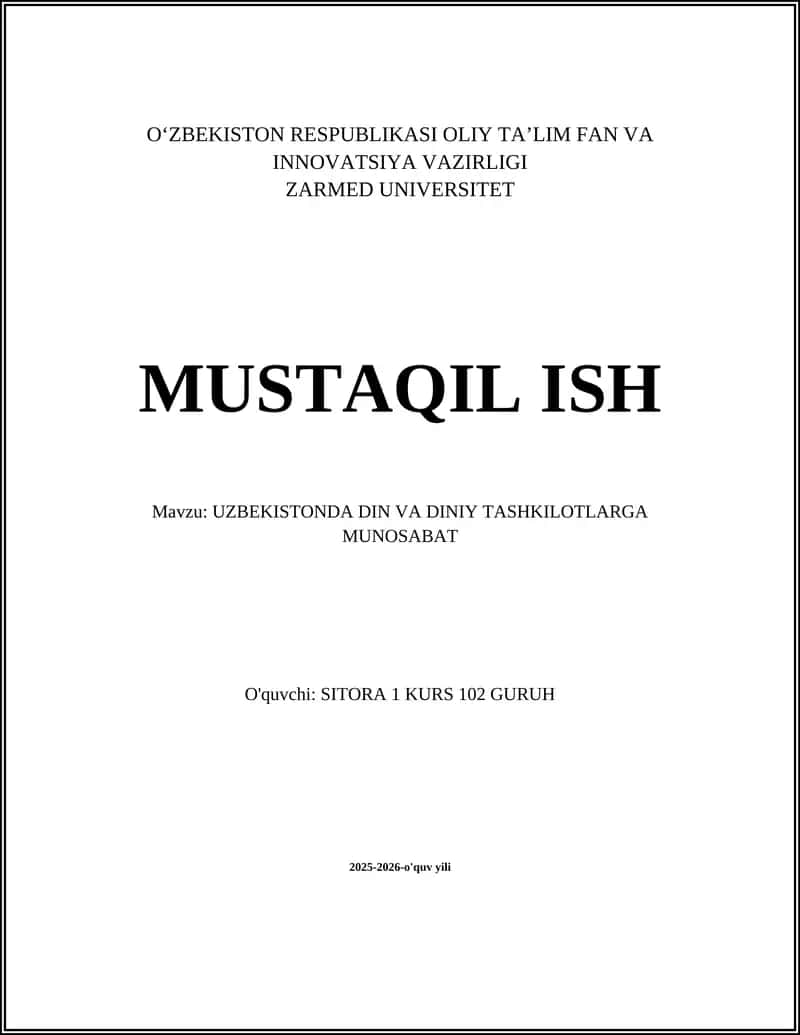 UZBEKISTONDA DIN VA DINIY TASHKILOTLARGA MUNOSABAT