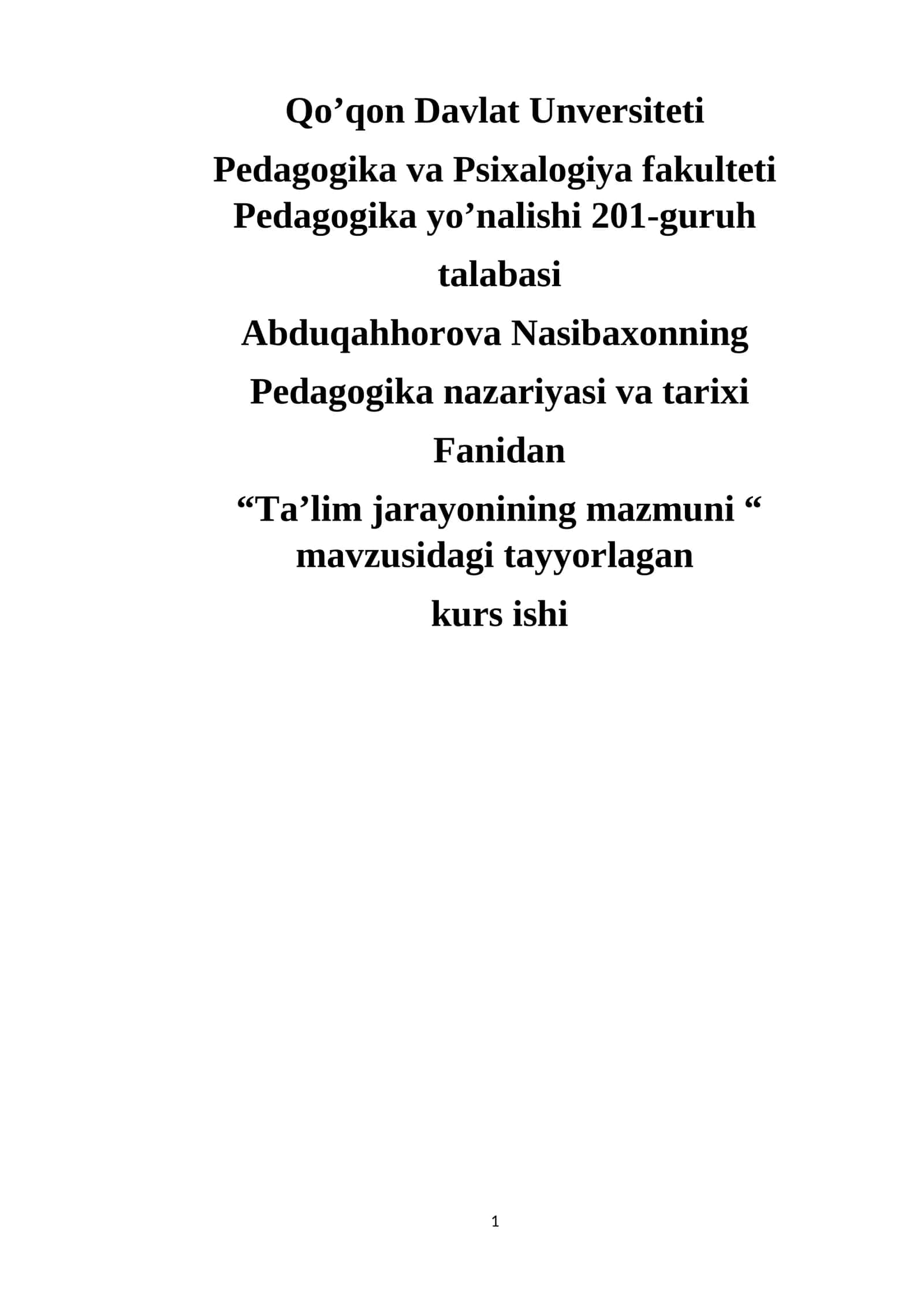 Ta’lim jarayonining mazmuni