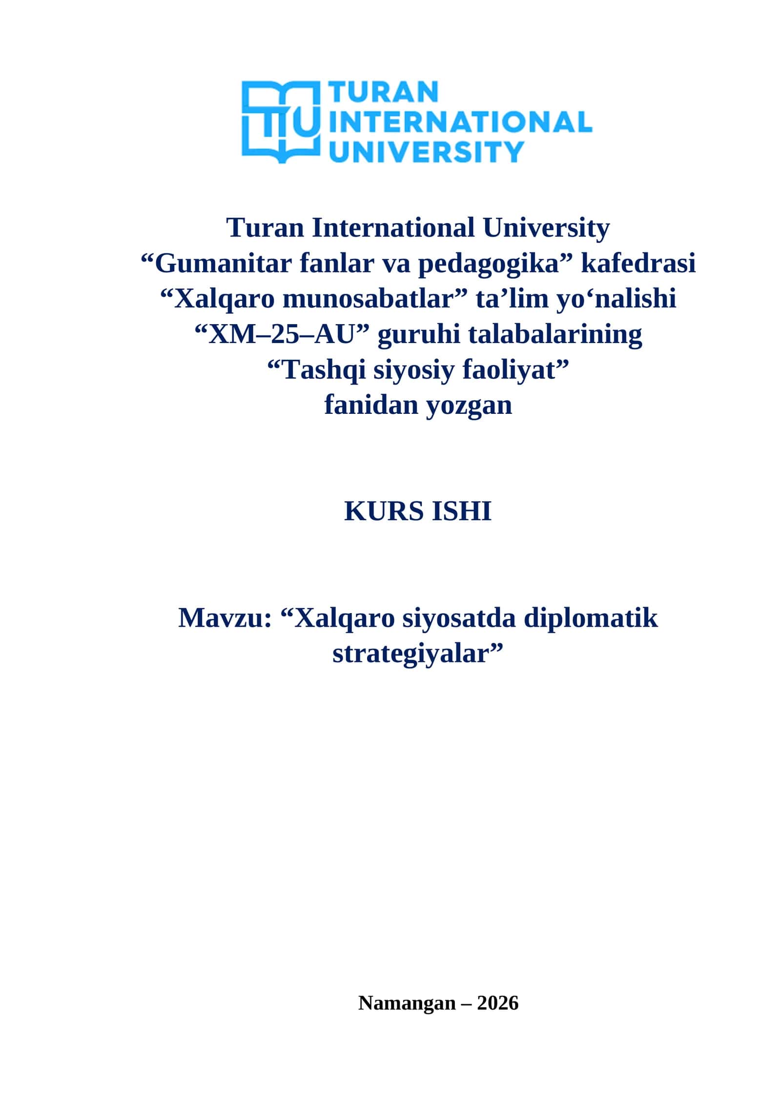 Xalqaro siyosatda diplomatik strategiyalar