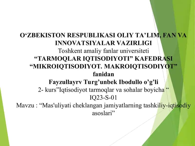 Mas'uliyati cheklangan jamiyatlarning tashkiliy-iqtisodiy asoslari