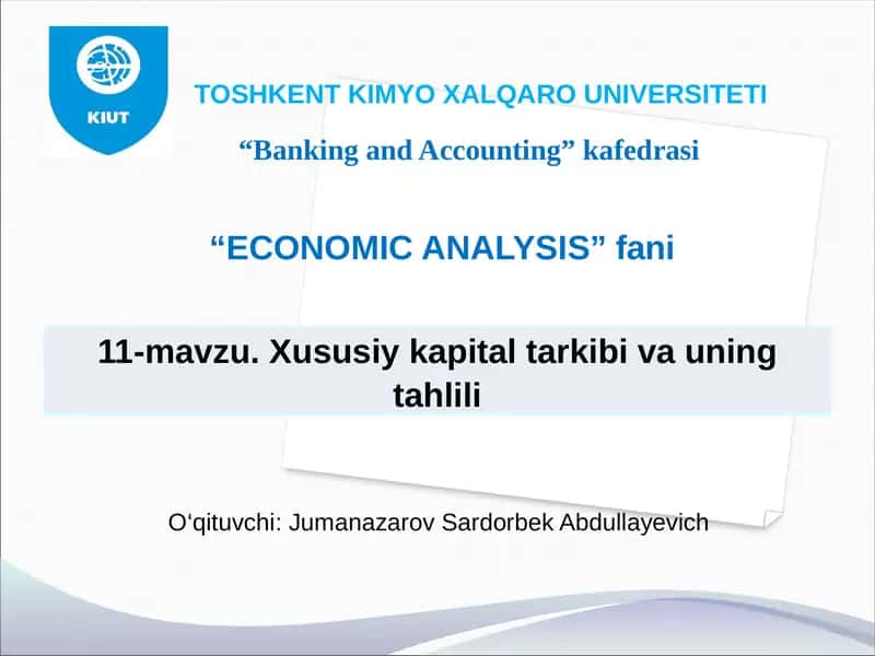 Xususiy kapital tarkibi va uning tahlili