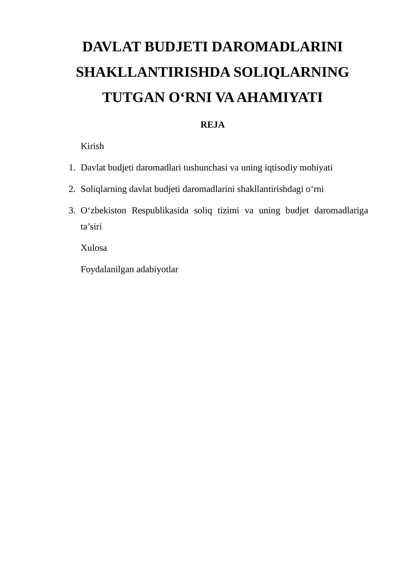 DAVLAT BUDJETI DAROMADLARINI SHAKLLANTIRISHDA SOLIQLARNING TUTGAN O‘RNI VA AHAMIYATI