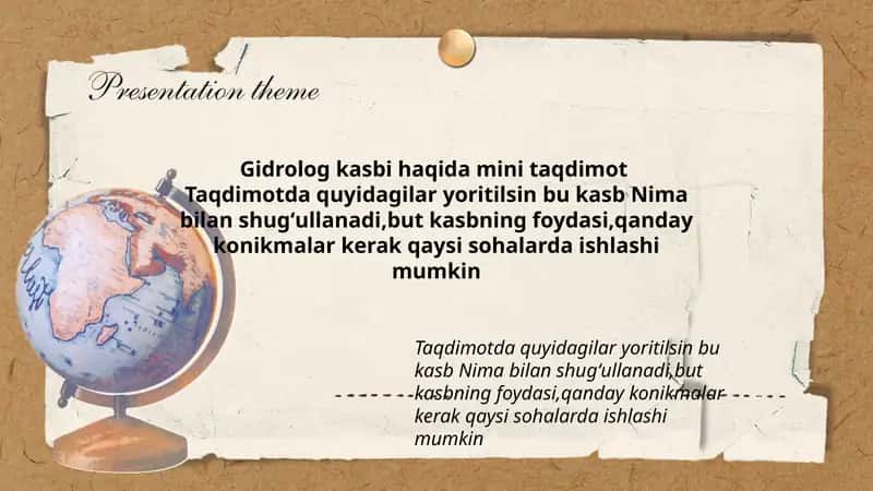 Gidrolog kasbi haqida mini taqdimot
