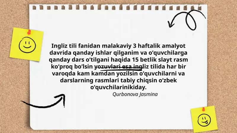 Ingliz tili fanidan malakaviy 3 haftalik amalyot davri