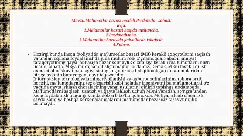Malumotlarbazasi modeli