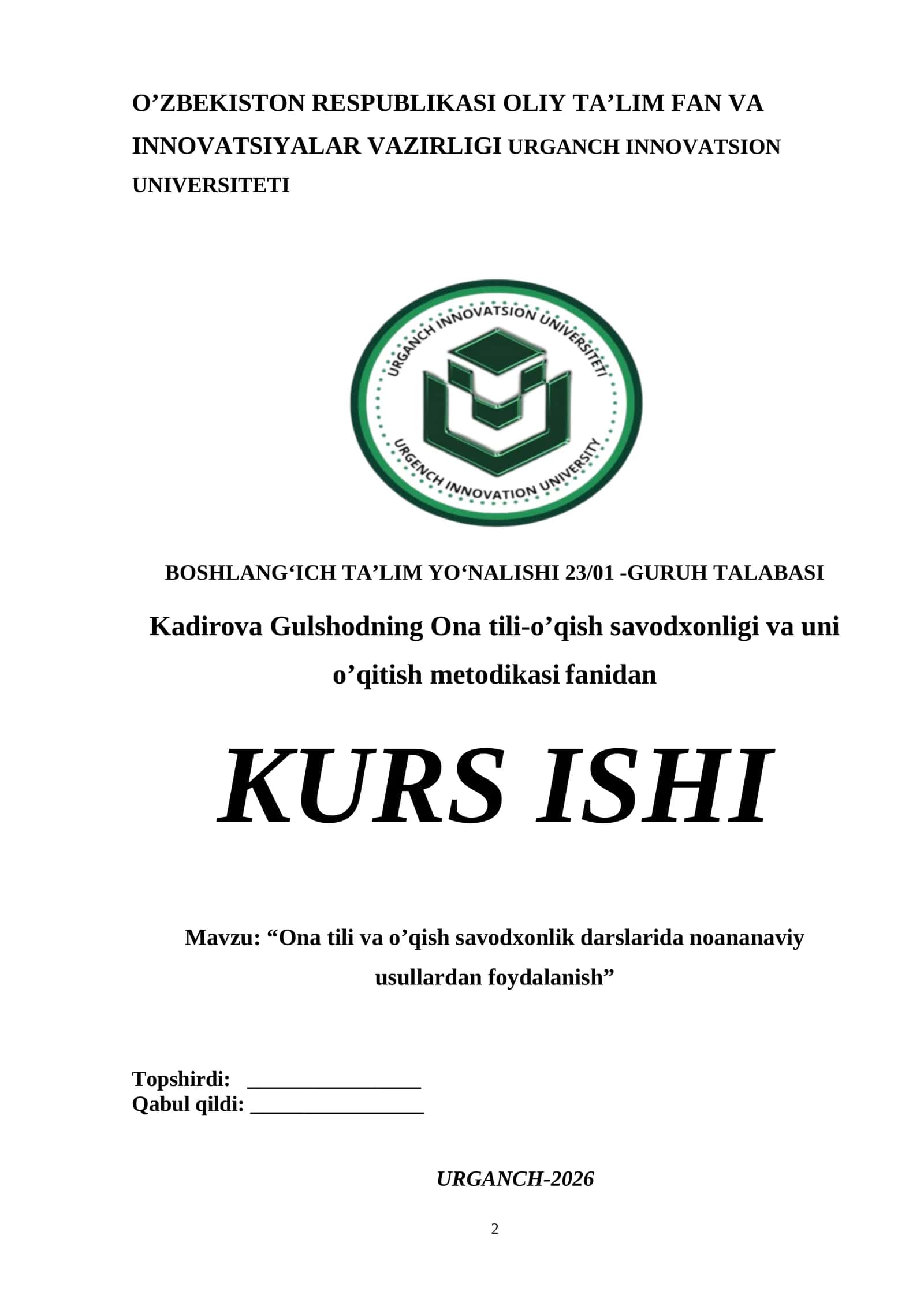 Ona tili va o’qish savodxonlik darslarida noananaviy usullardan foydalanish