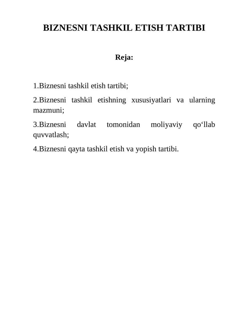 Biznesni tashkil etish tartibi