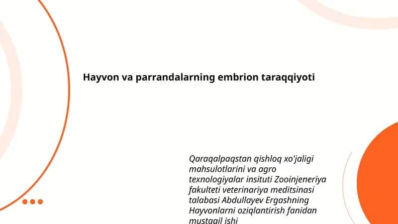 Hayvon va parrandalarning embrion taraqqiyoti