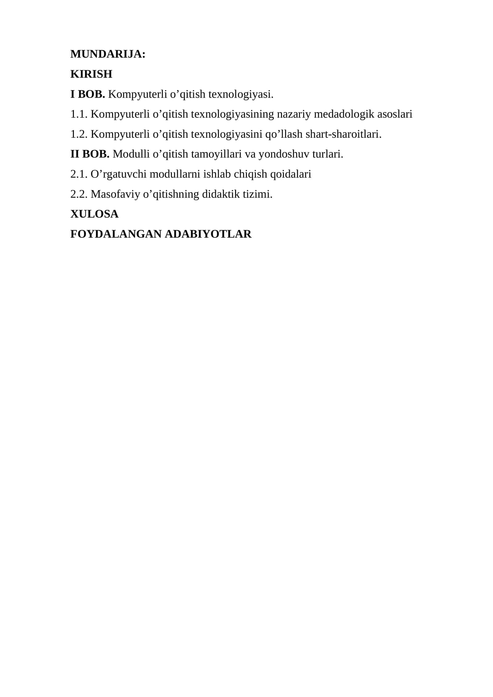 Kompyuterli o’qitish texnologiyasi