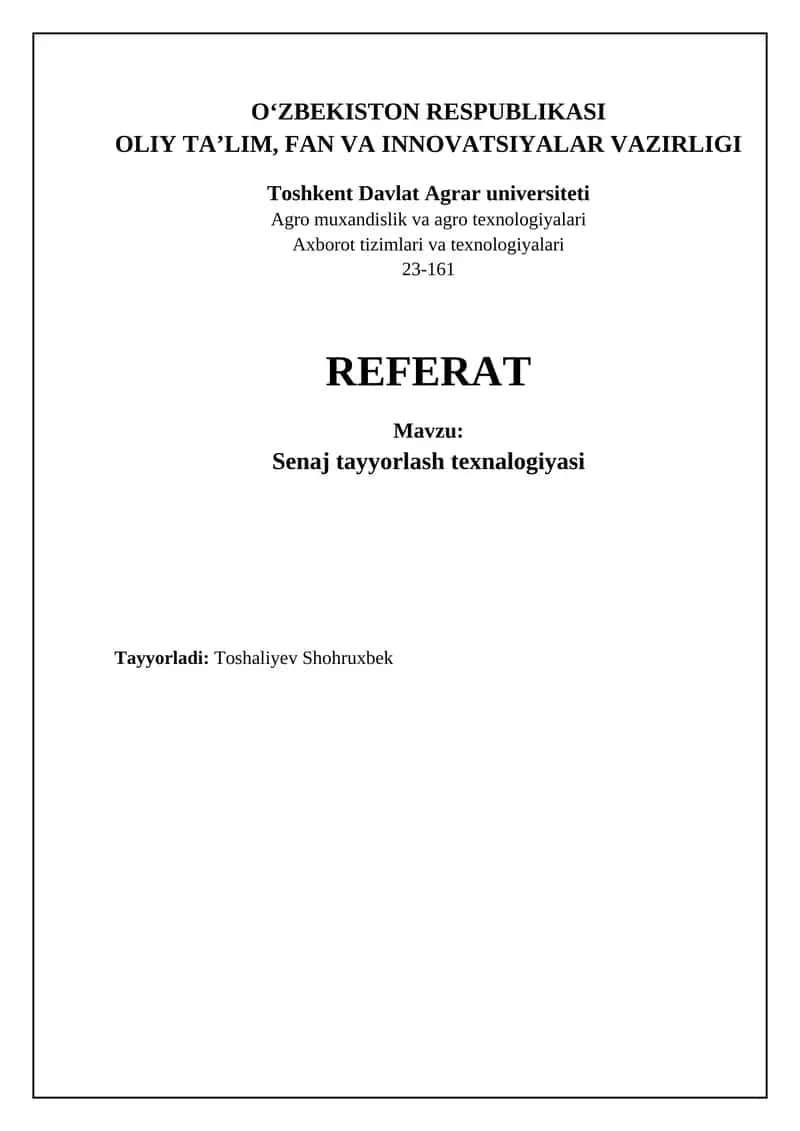Senaj tayyorlash texnologiyasi