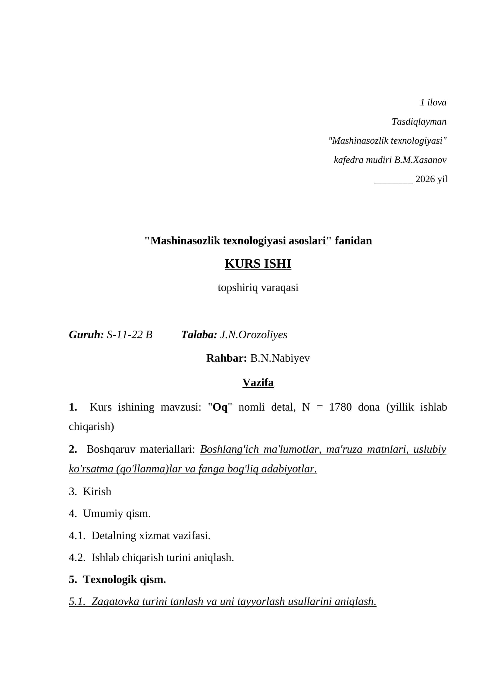 Mashinasozlik texnologiyasi asoslari