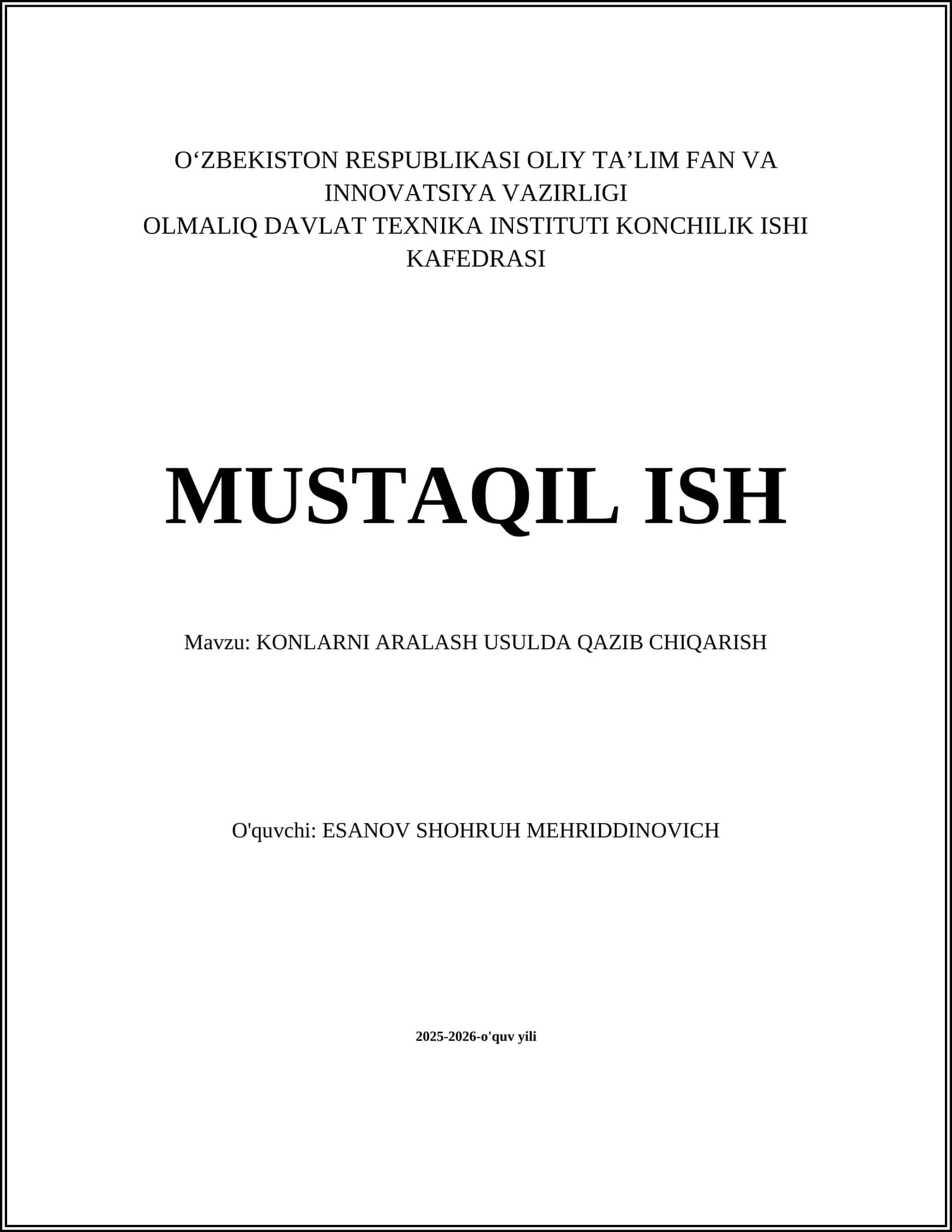 KONLARNI ARALASH USULDA QAZIB CHIQARISH