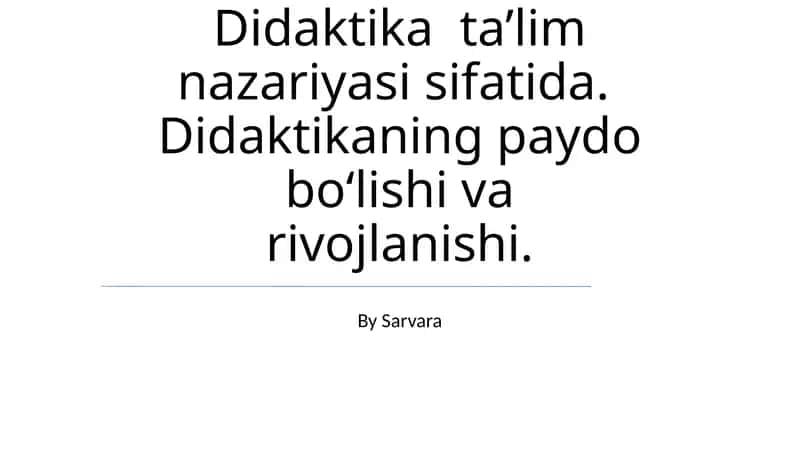 Didaktika Ta'lim Nazariyasi