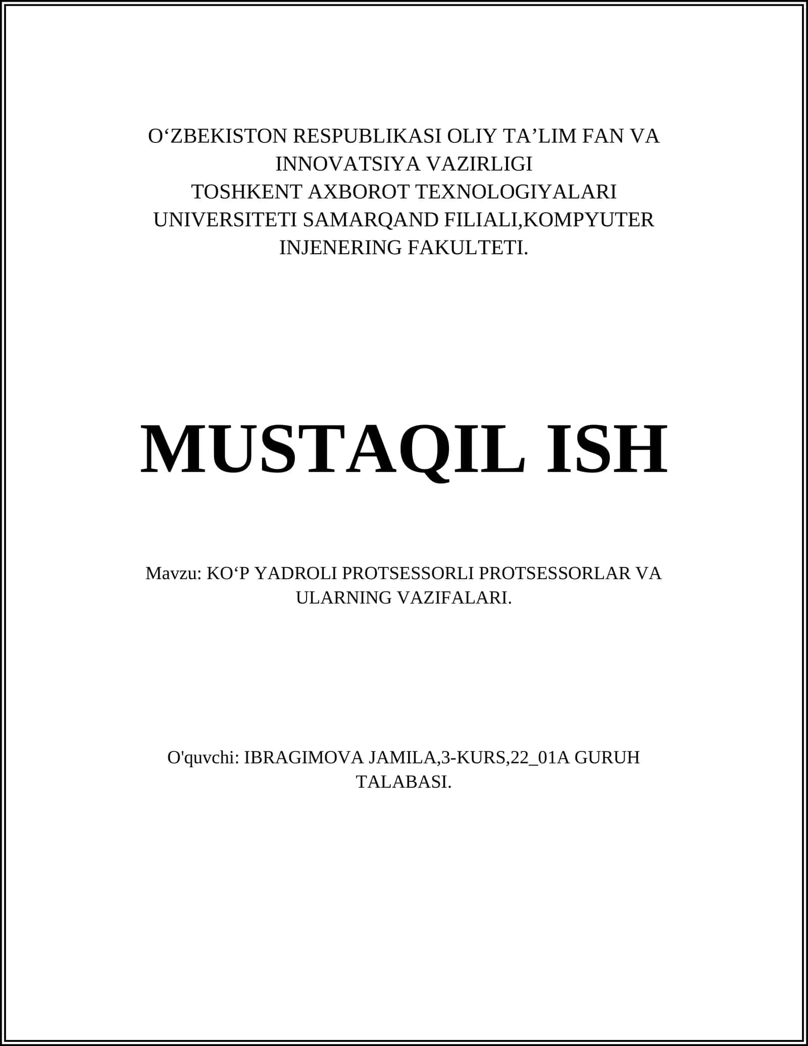 KOʻP YADROLI PROTSESSORLI PROTSESSORLAR VA ULARNING VAZIFALARI