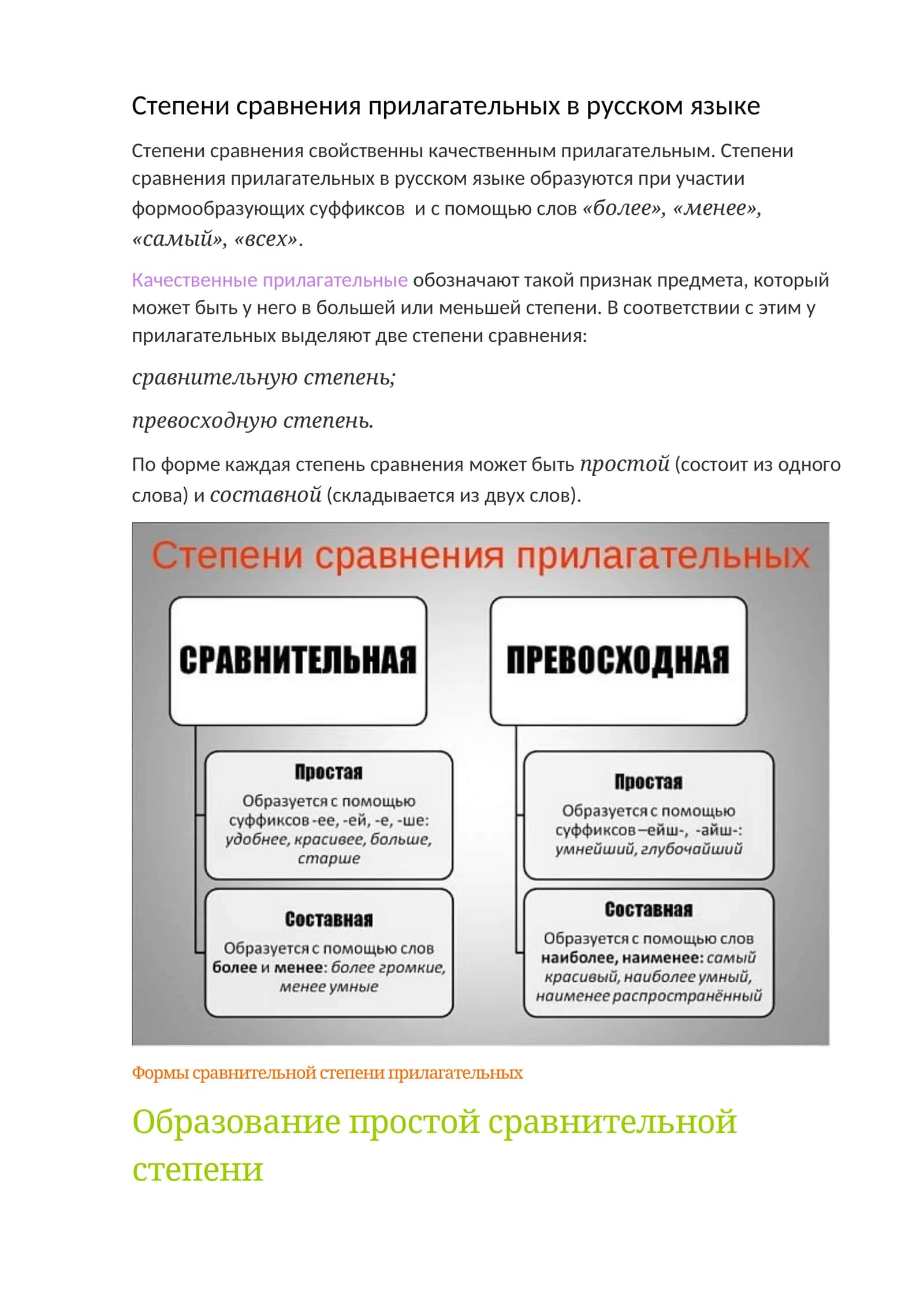 Степени сравнения прилагательных в русском языке