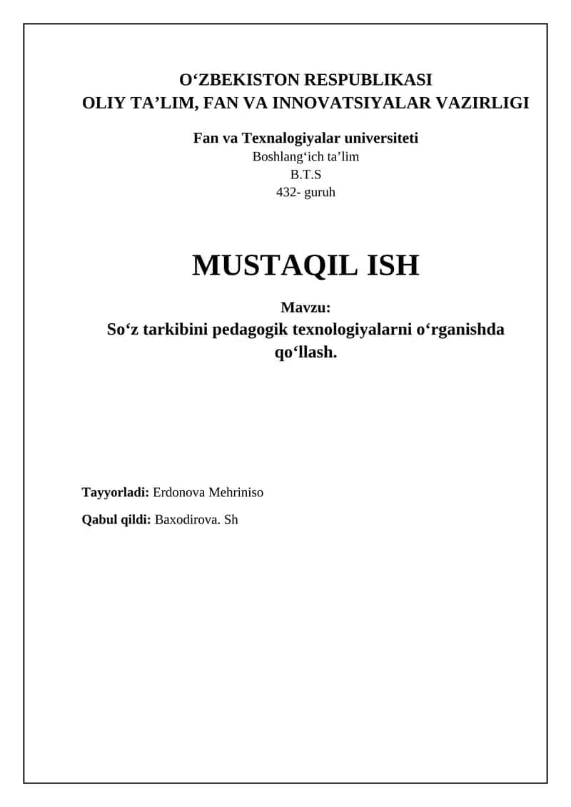 So‘z tarkibini pedagogik texnologiyalarni o‘rganishda qo‘llash