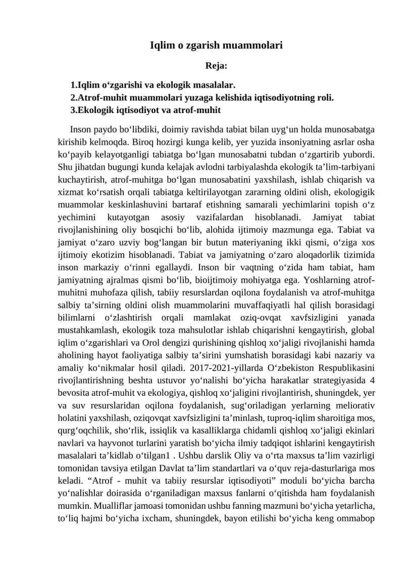 Iqlim o zgarish muammolari