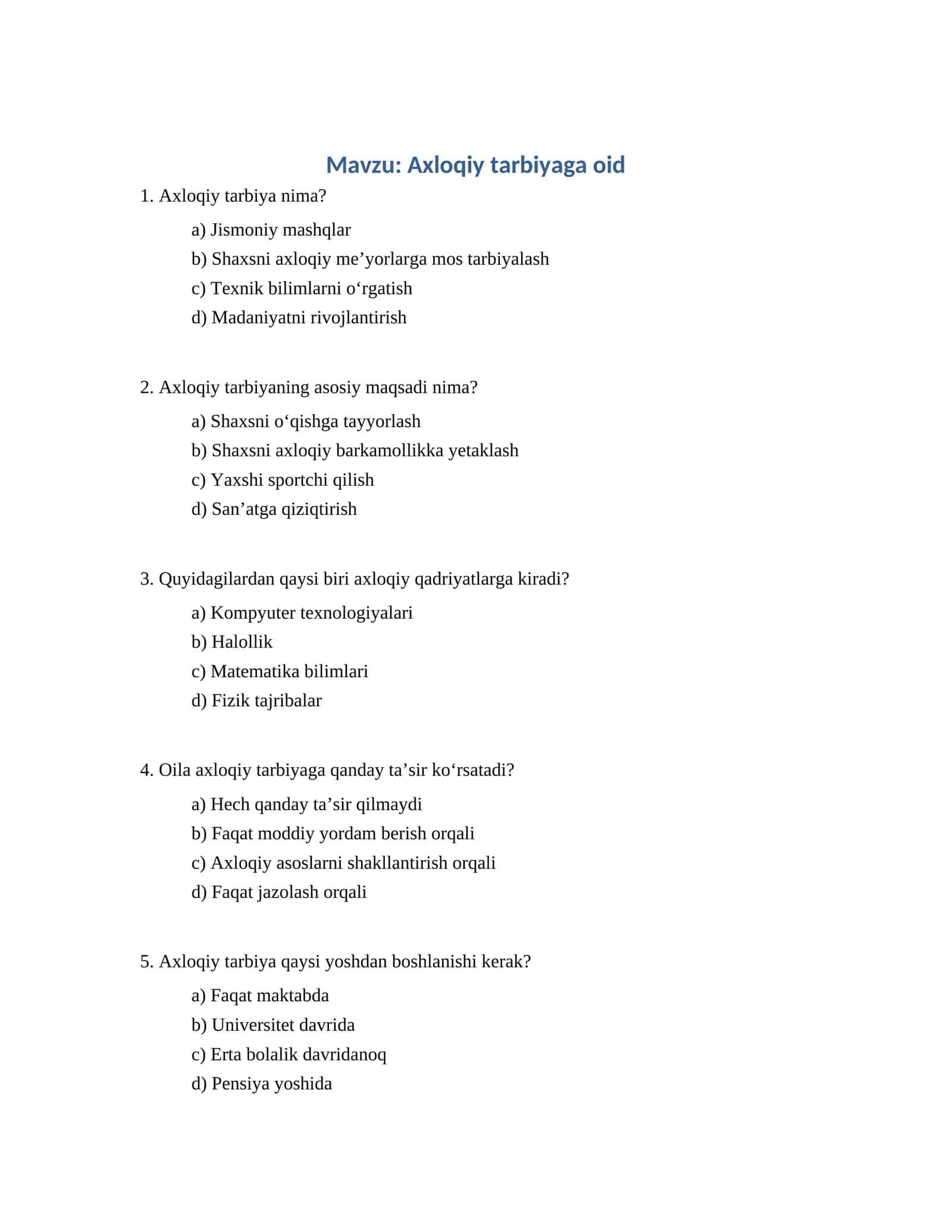 Axloqiy tarbiyaga oid