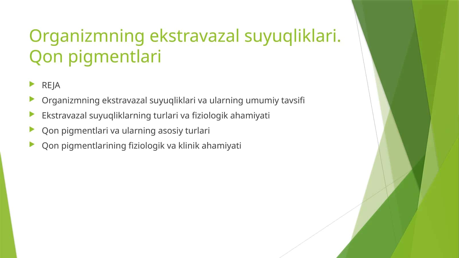 Organizmning ekstravazal suyuqliklari. Qon pigmentlari