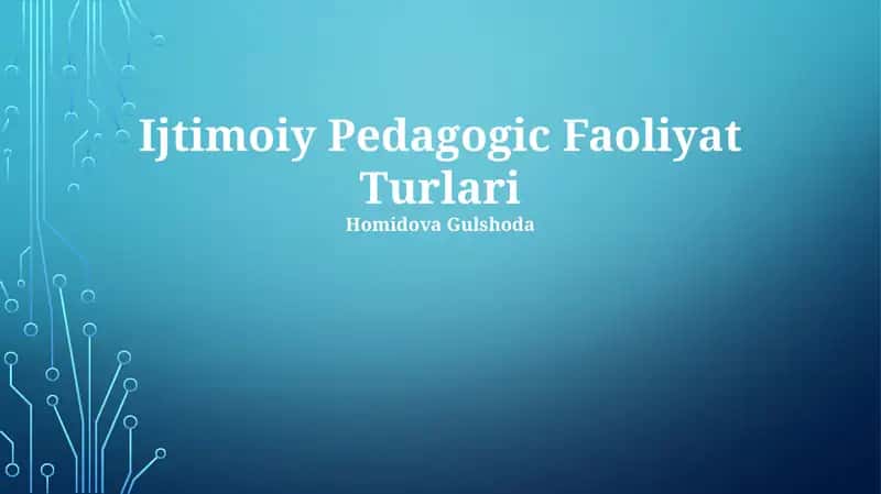 Ijtimoiy Pedagogik Faoliyat Turlari