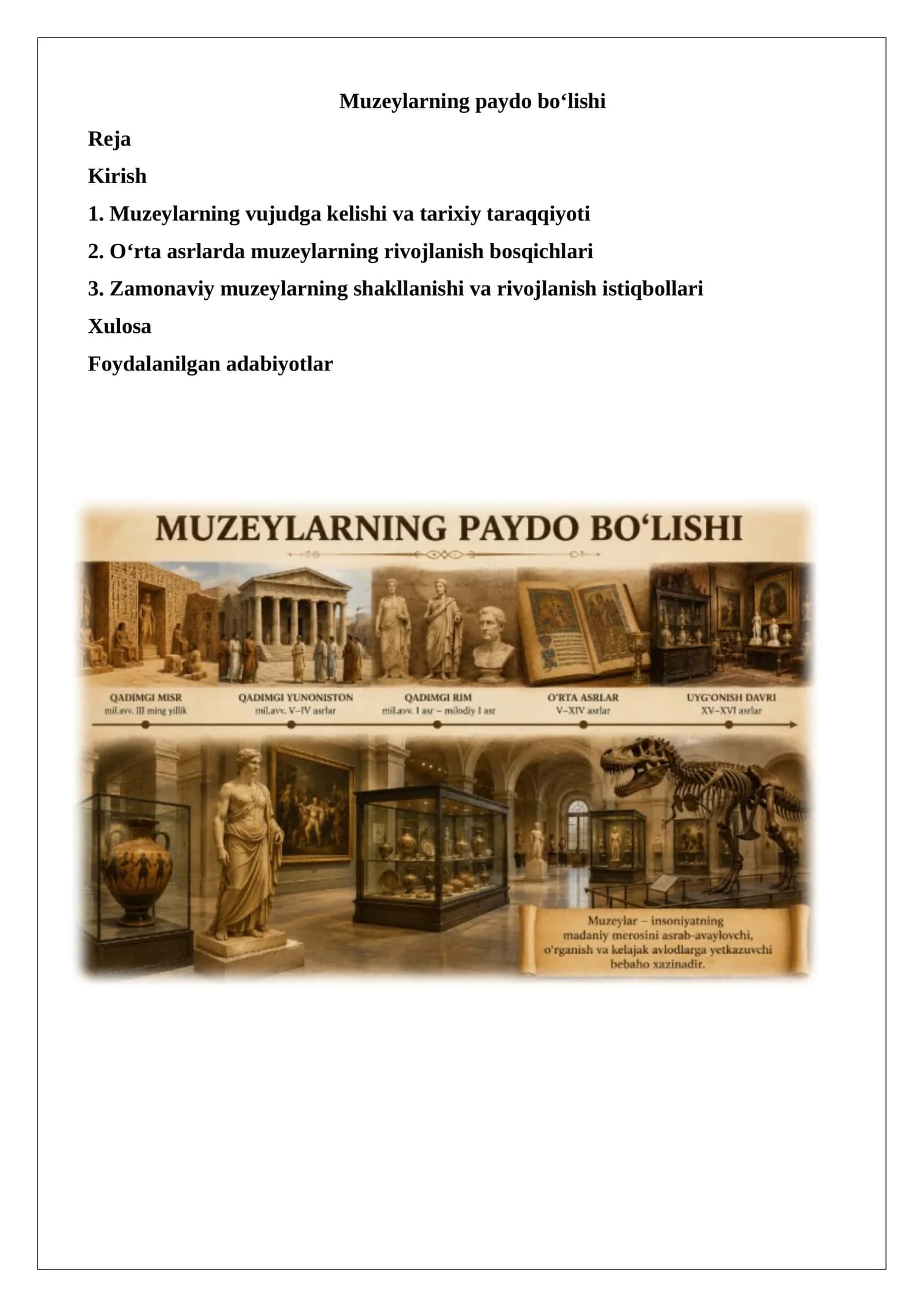 Muzeylarning paydo bo‘lishi