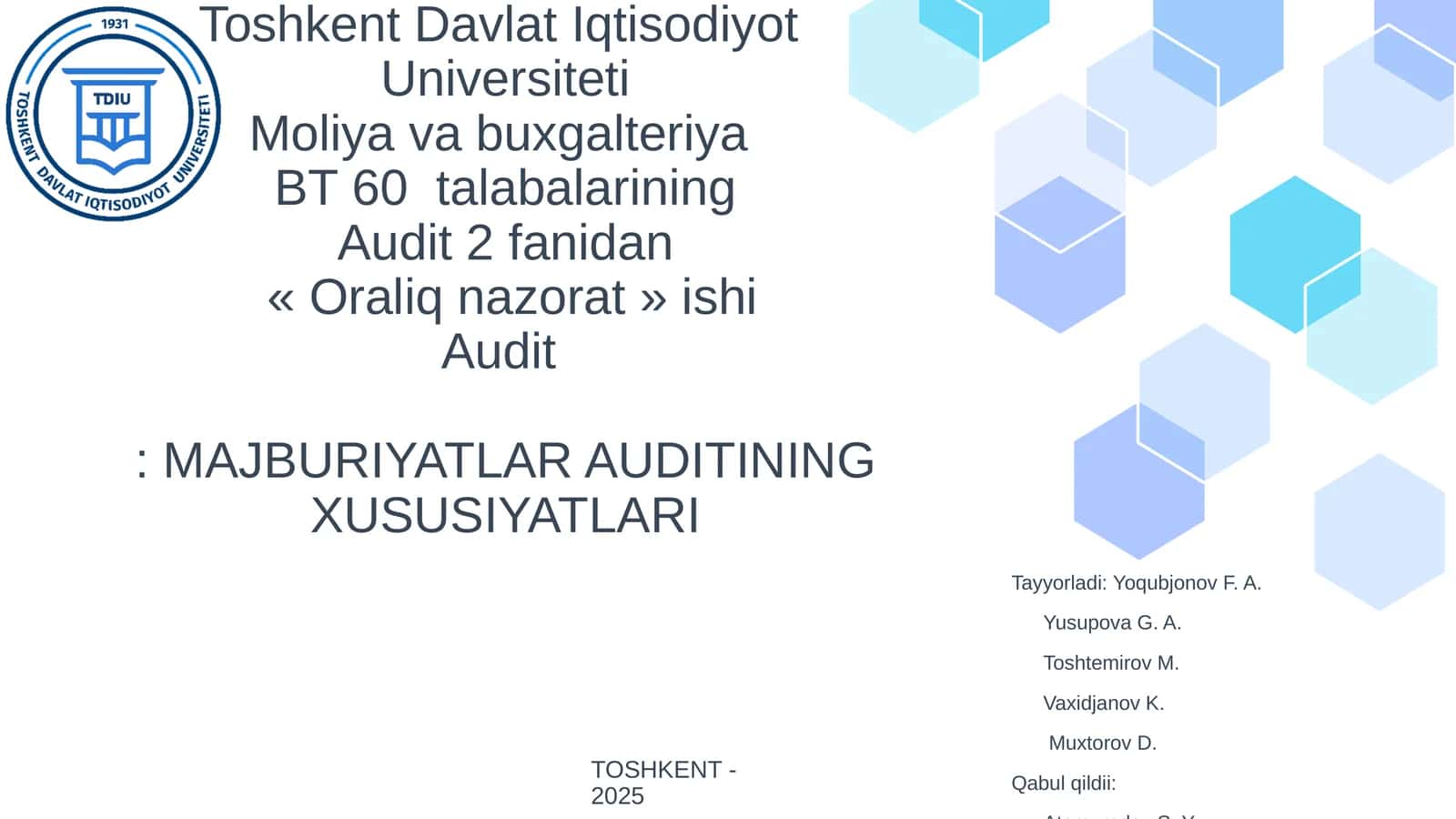Audit: MAJBURIYATLAR AUDITINING XUSUSIYATLARI