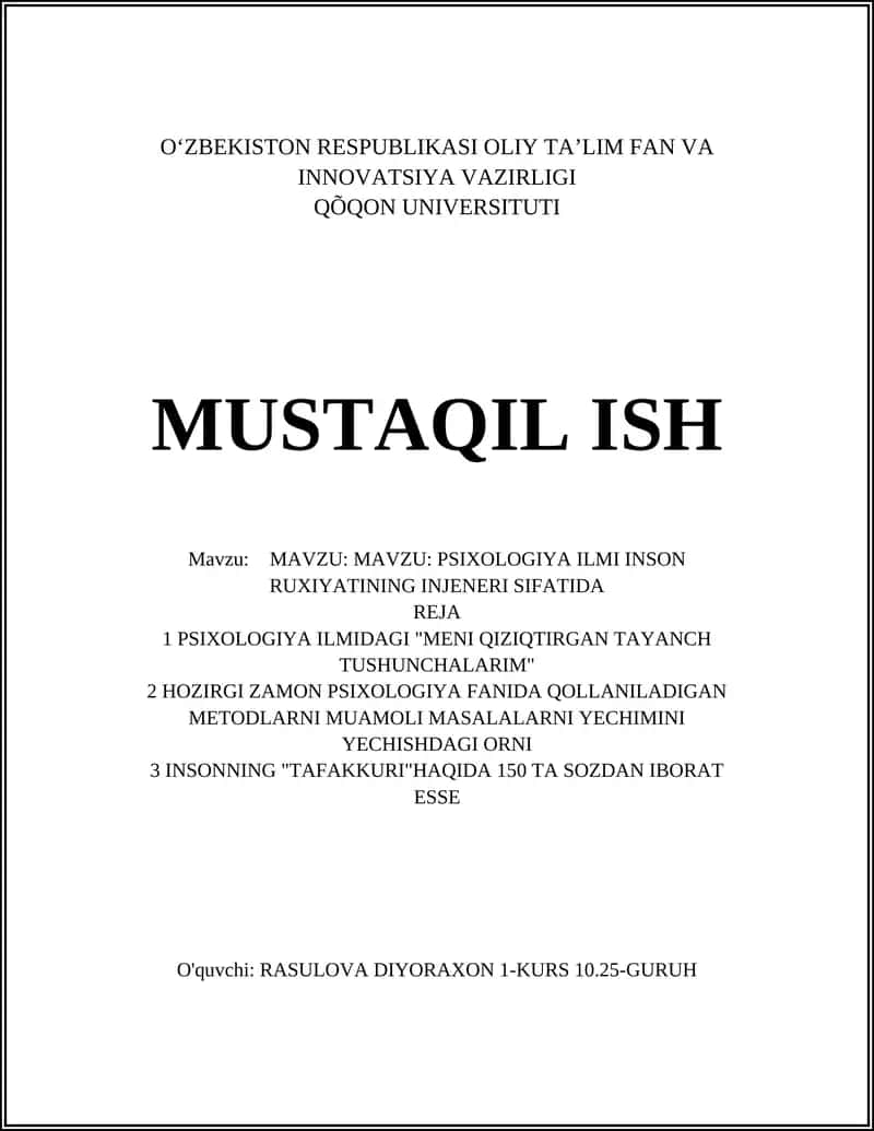 Psixologiya ilmidagi meni qiziqtirgan tayanch tushunchalar