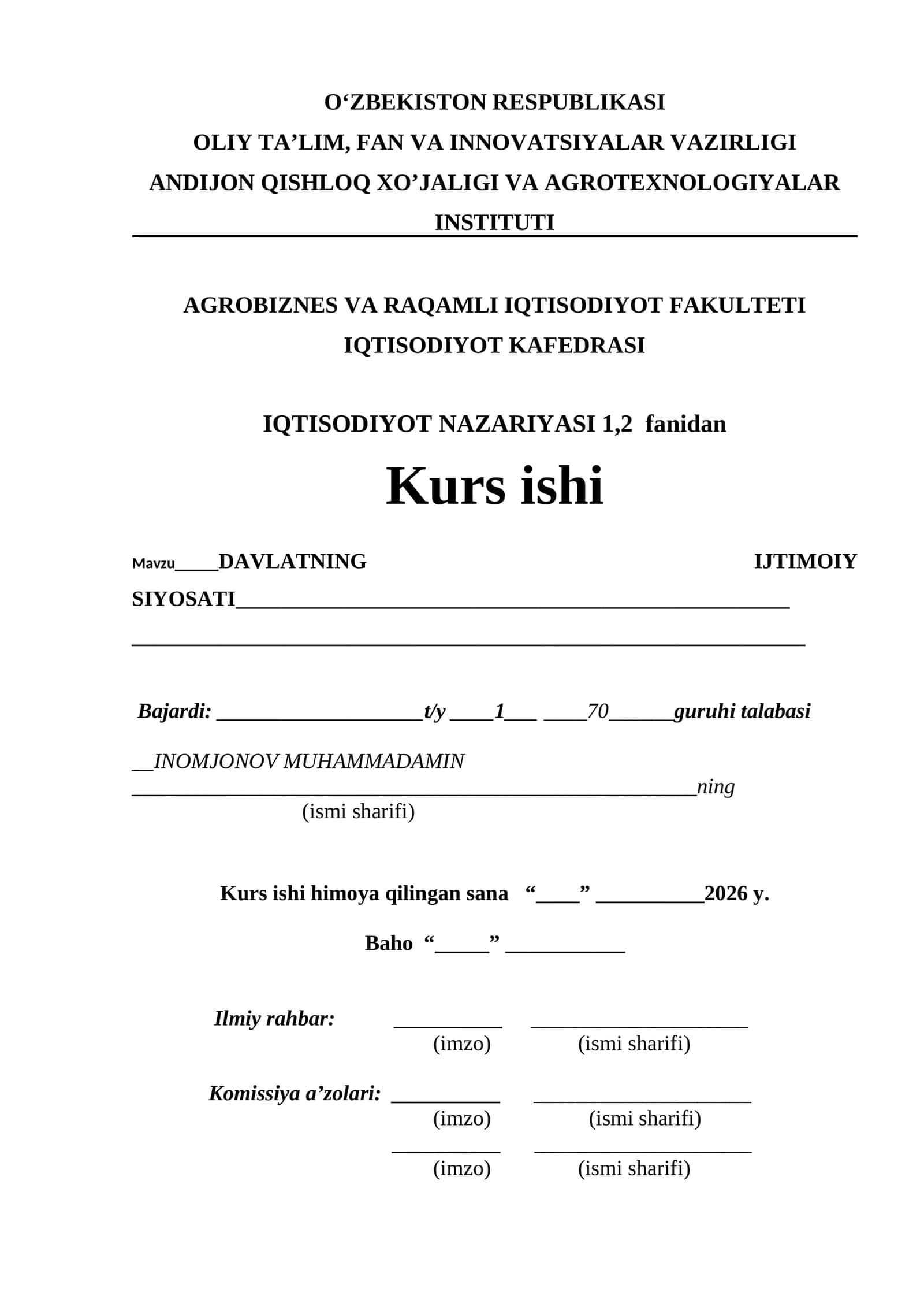 DAVLATNING IJTIMOIY SIYOSATI