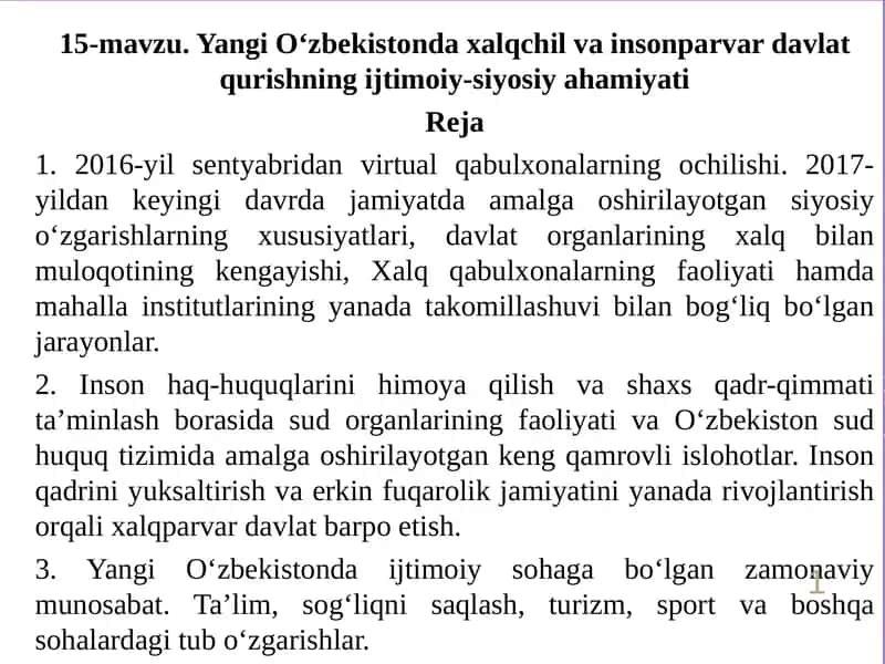 Yangi O‘zbekistonda xalqchil va insonparvar davlat qurishning ijtimoiy-siyosiyahamiyati