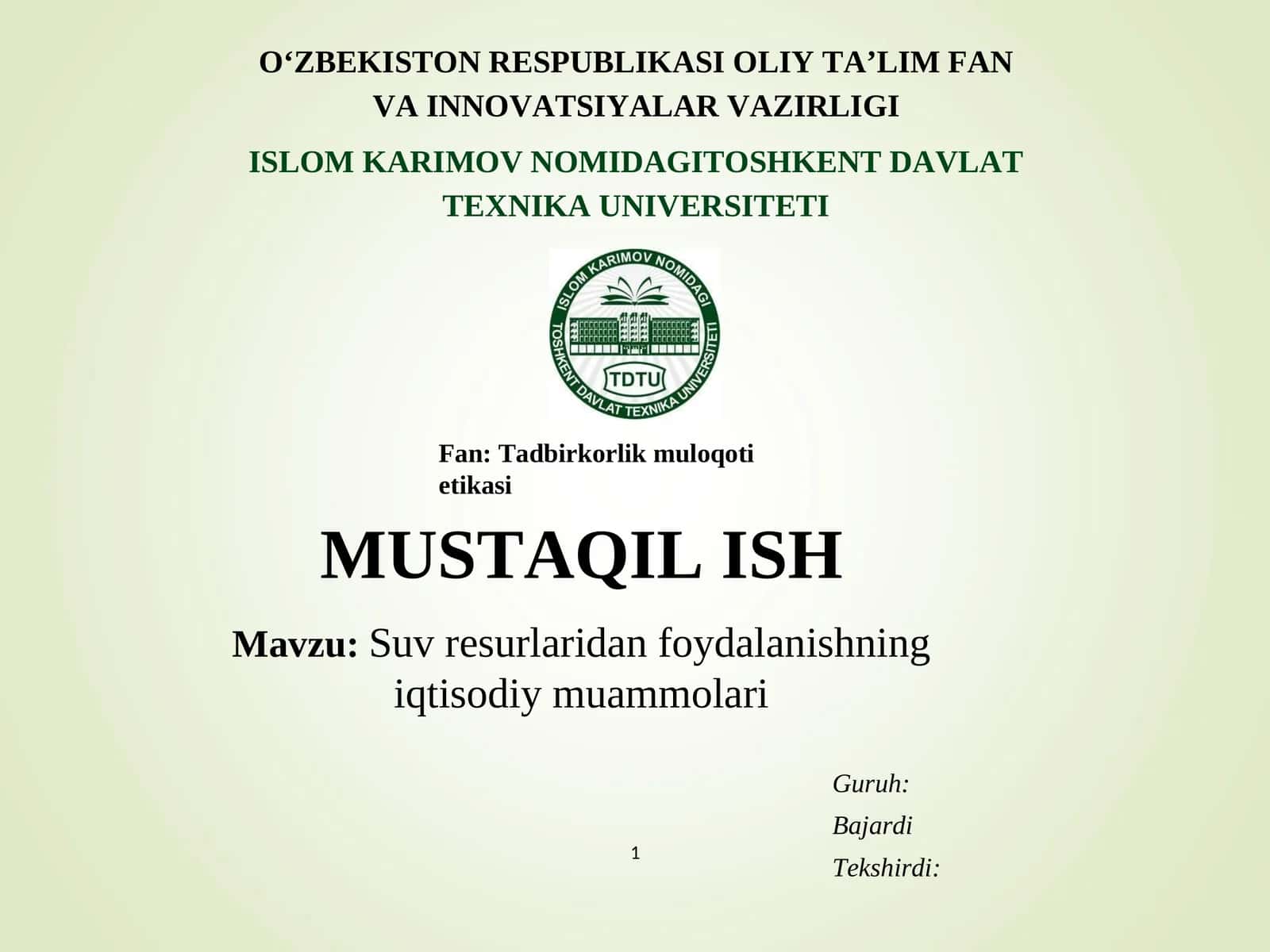 Suv resurlaridan foydalanishning iqtisodiy muammolari