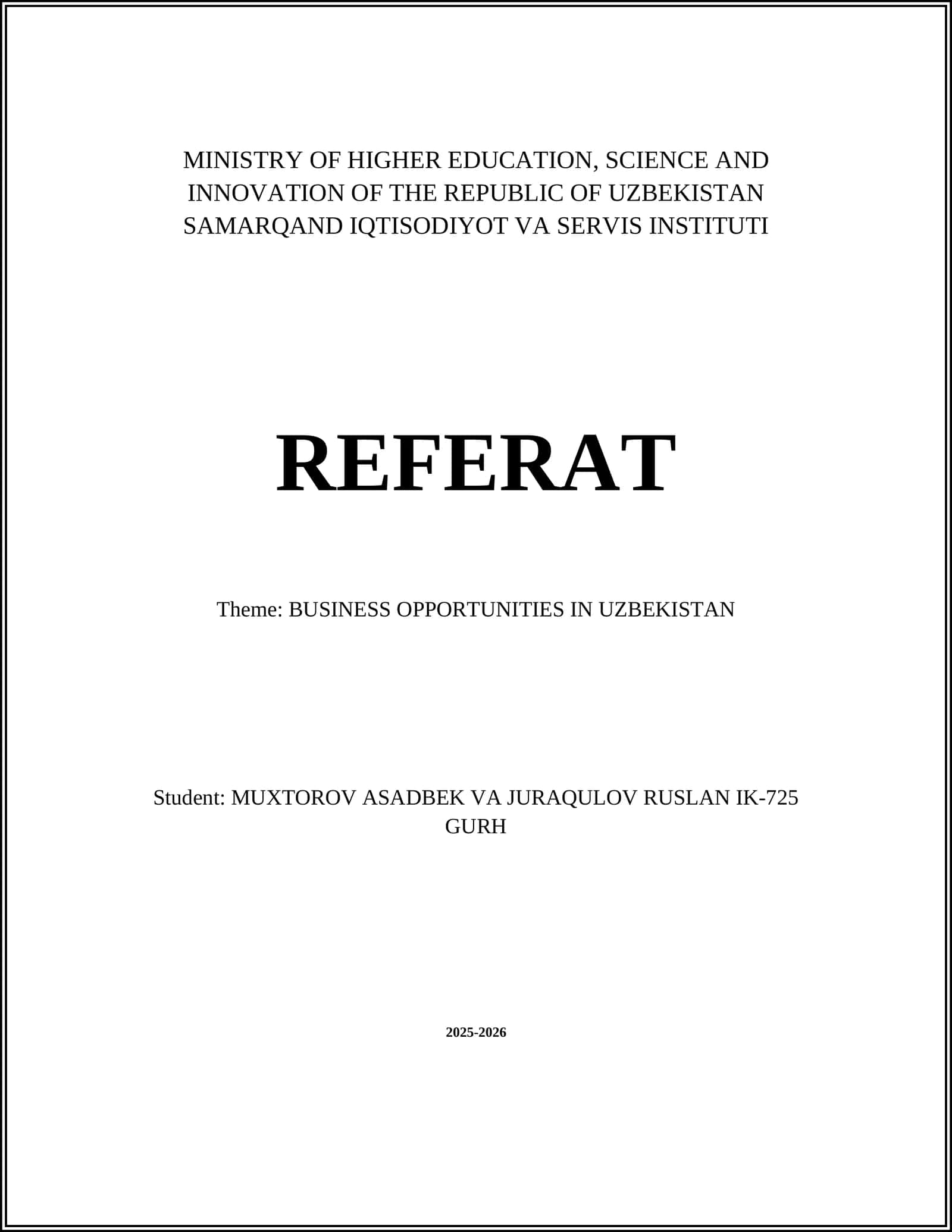 BUSINESS OPPORTUNITIES IN UZBEKISTAN