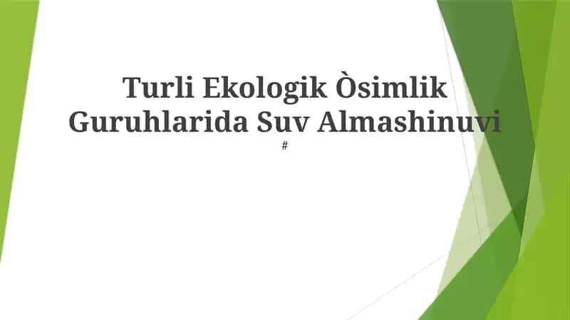 Turli Ekologik Òsimlik Guruhlarida Suv Almashinuvi