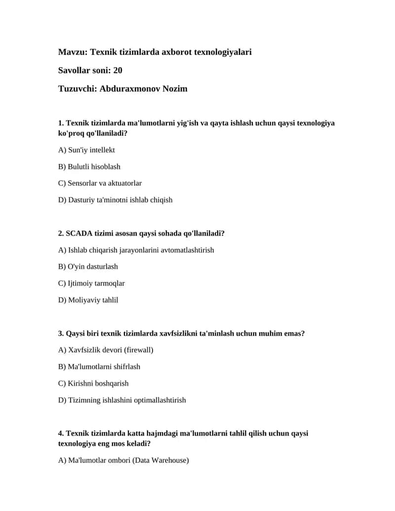 Texnik tizimlarda axborot texnologiyalari