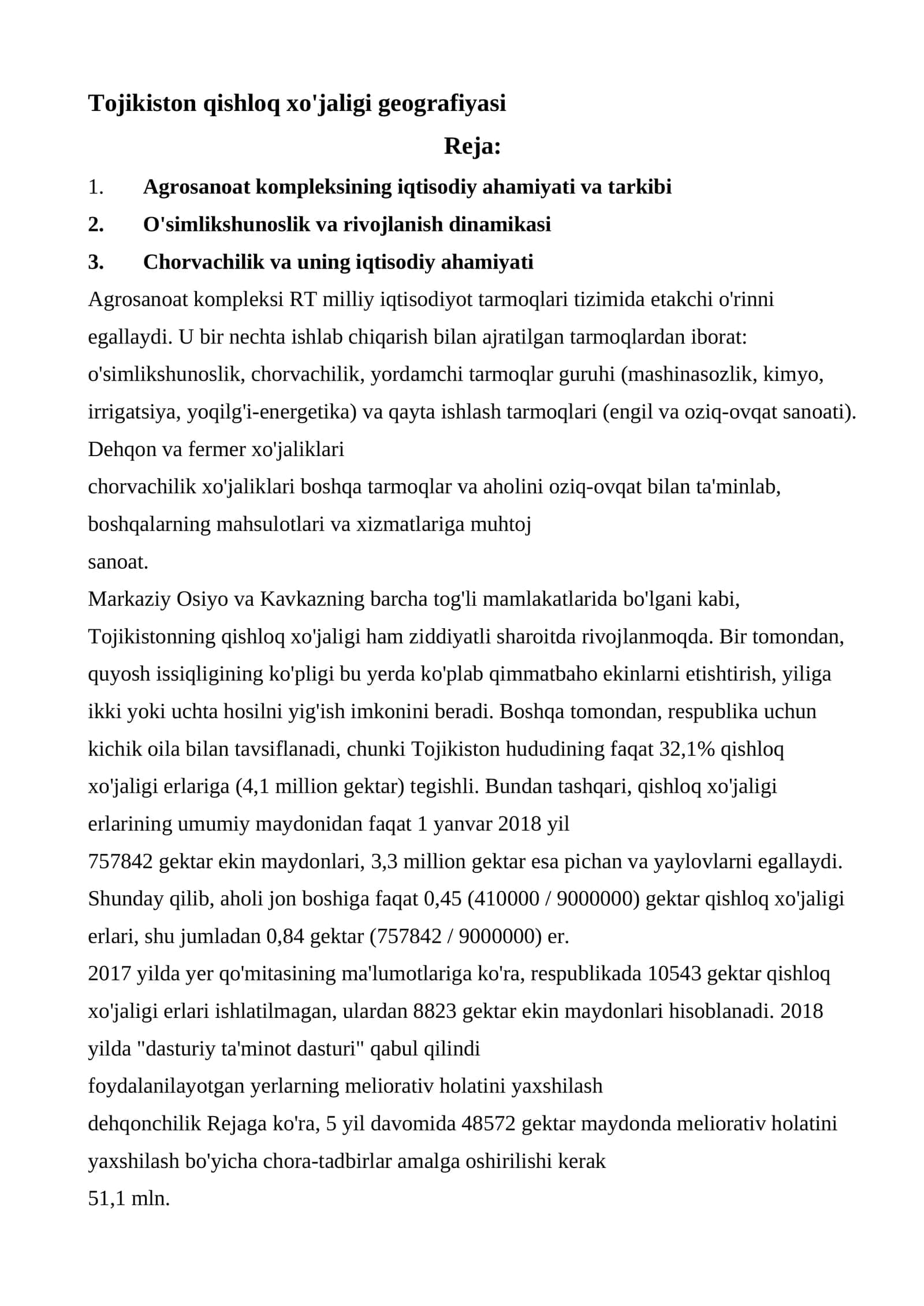 Tojikiston qishloq xo'jaligi geografiyasi