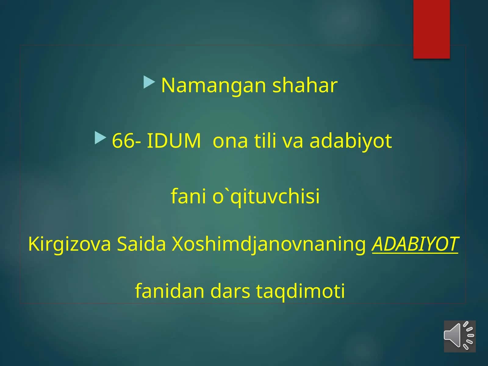 ADABIYOT fanidan dars taqdimoti