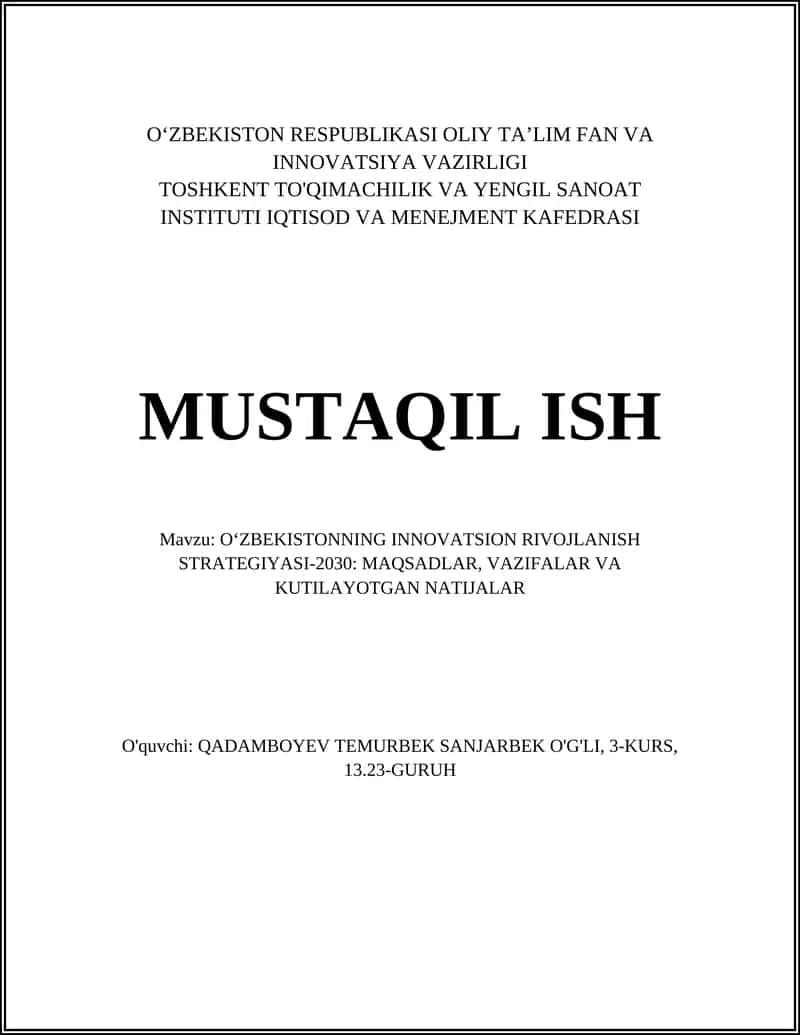 O‘ZBEKISTONNING INNOVATSION RIVOJLANISH STRATEGIYASI-2030