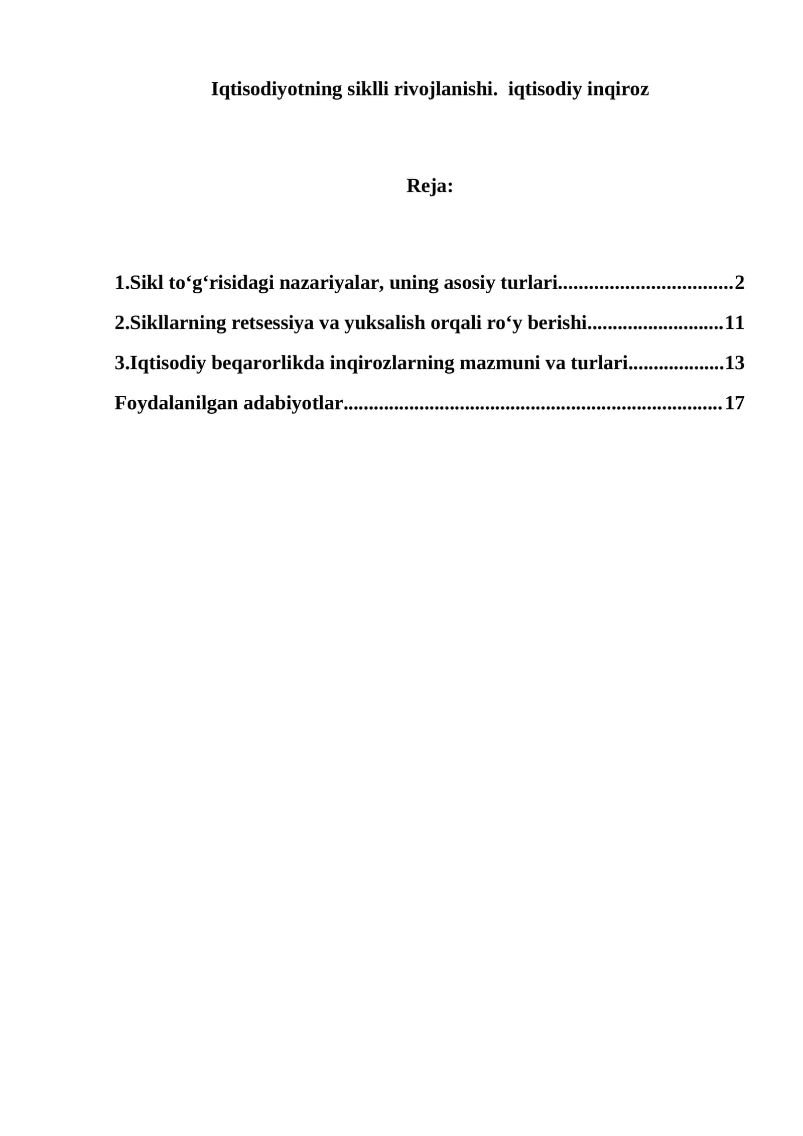 Iqtisodiyotning siklli rivojlanishi