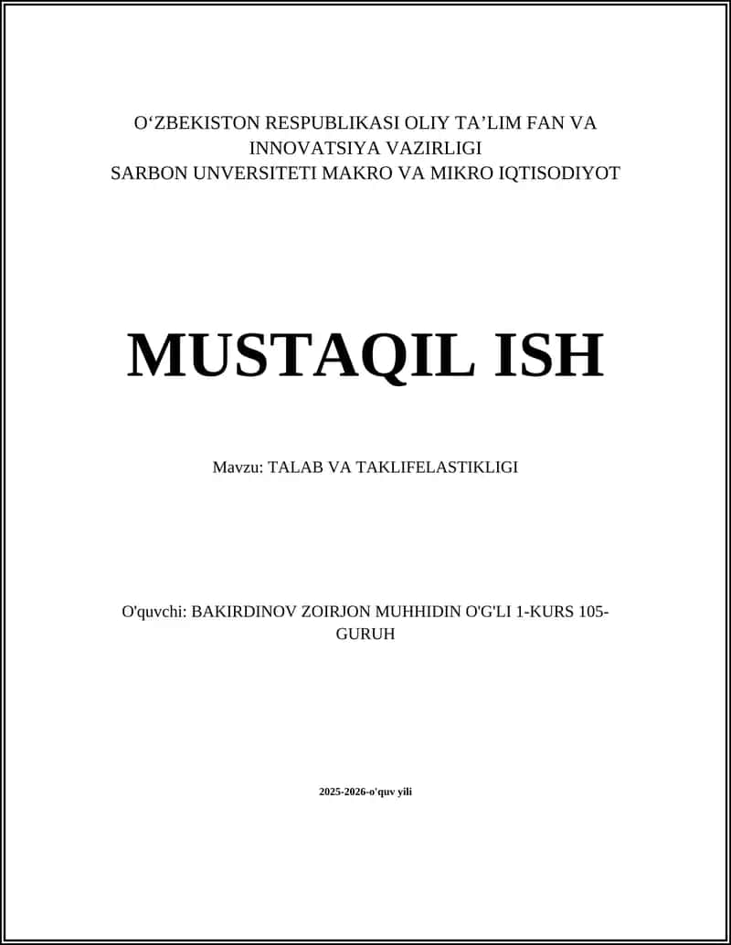 TALAB VA TAKLIFELASTIKLIGI