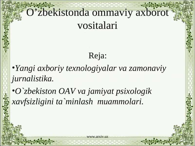 O'zbekistonda ommaviy axborot vositalari