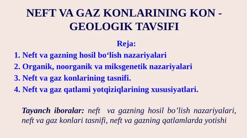 NEFT VA GAZ KONLARINING KON - GEOLOGIK TAVSIFI