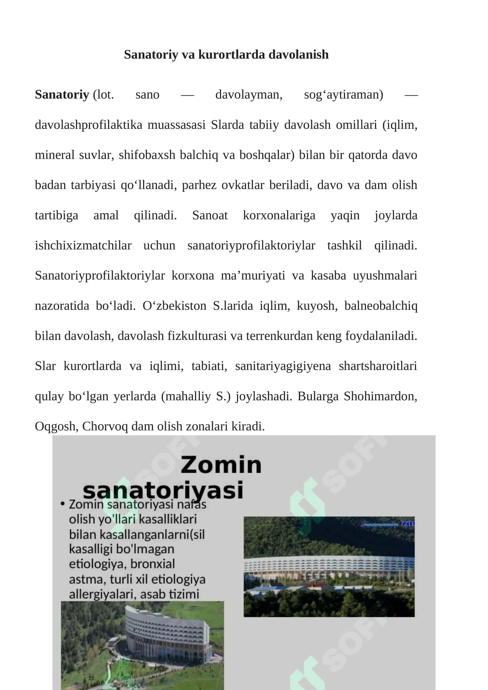 Sanatoriy va kurortlarda davolanish