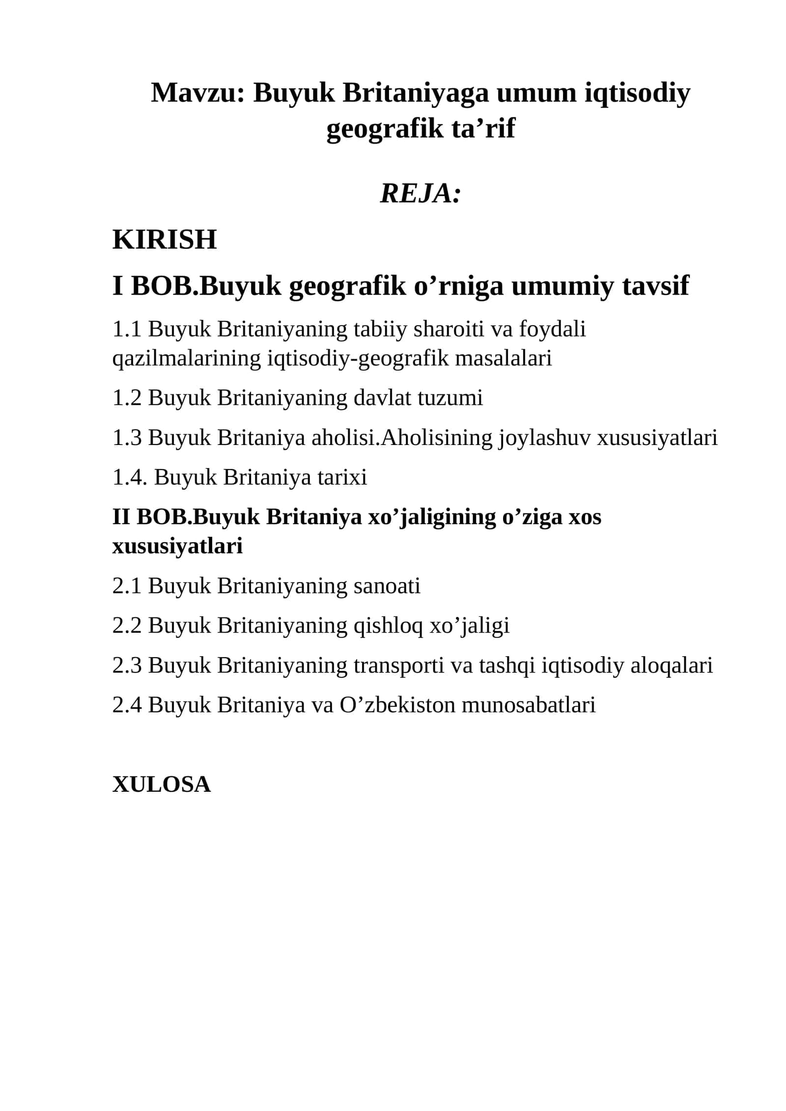 Buyuk Britaniyaga umum iqtisodiy geografik ta’rif