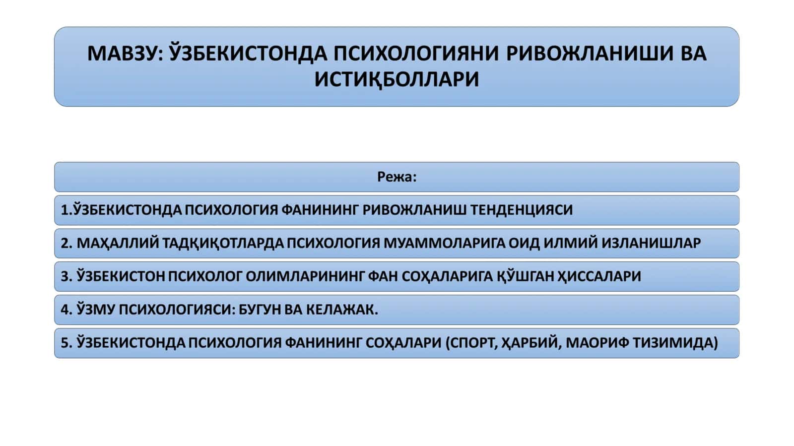 ЎЗБЕКИСТОНДА ПСИХОЛОГИЯНИ РИВОЖЛАНИШИ ВА ИСТИҚБОЛЛАРИ