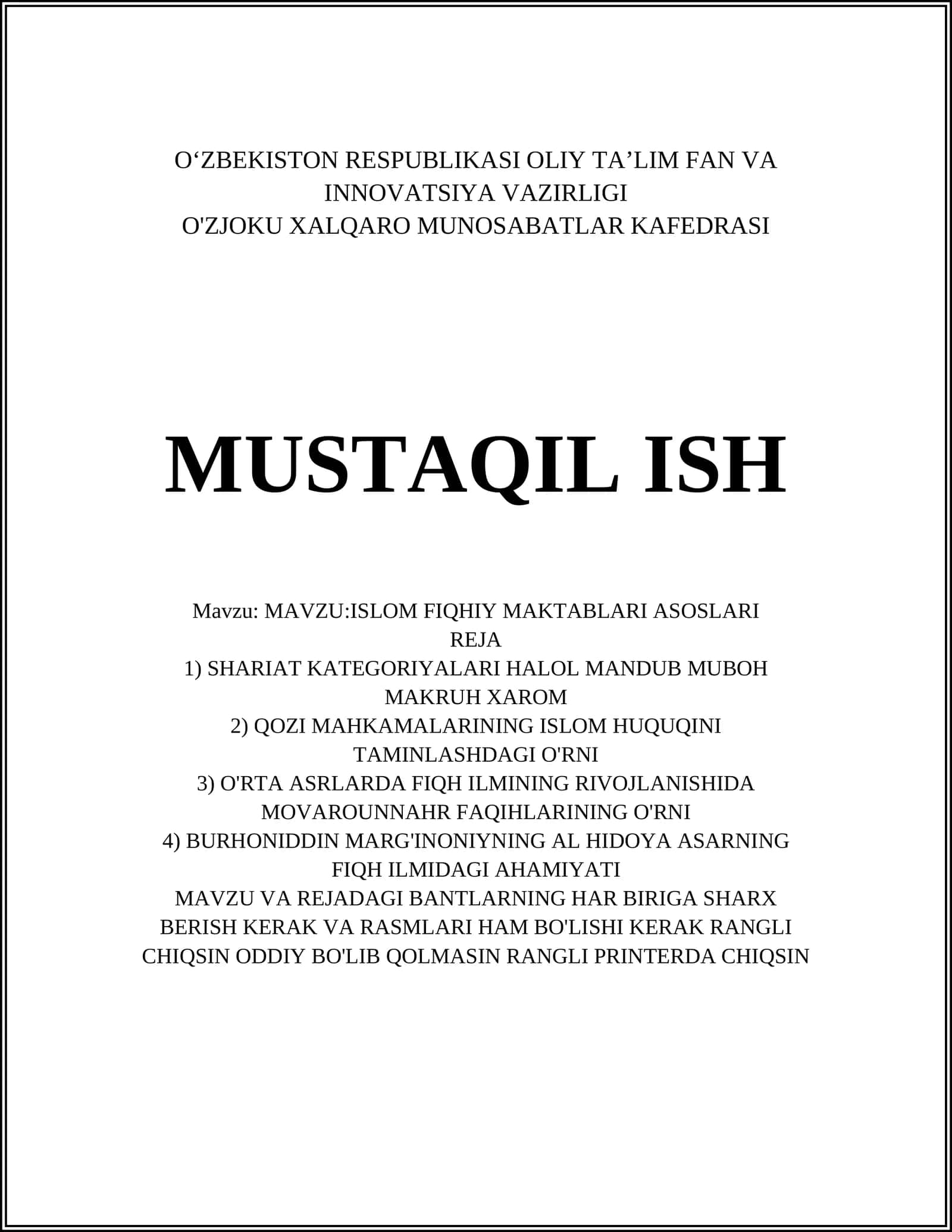 ISLOM FIQHIY MAKTABLARI ASOSLARI