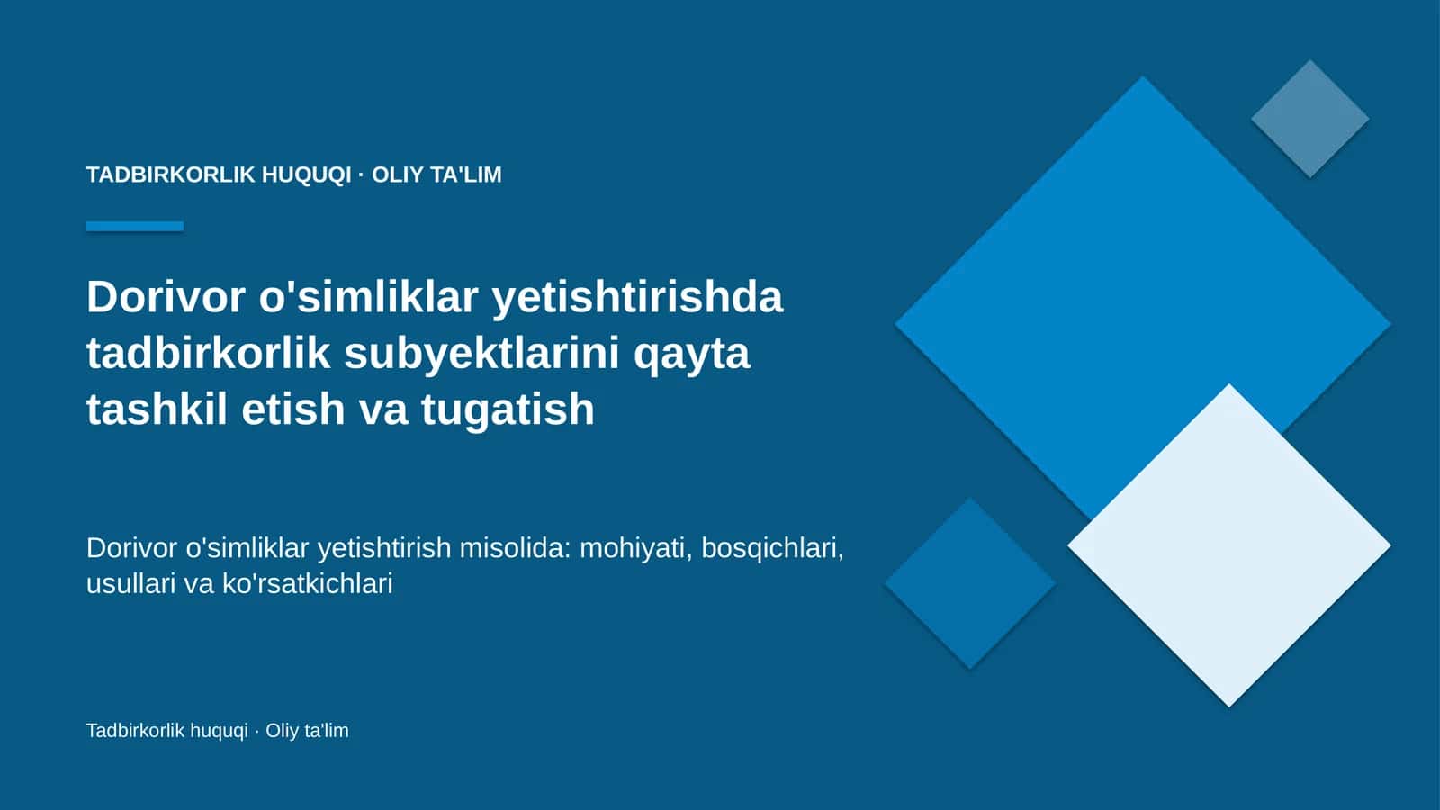 Dorivor o'simliklar yetishtirishda tadbirkorlik subyektlarini qayta tashkil etish va tugatish