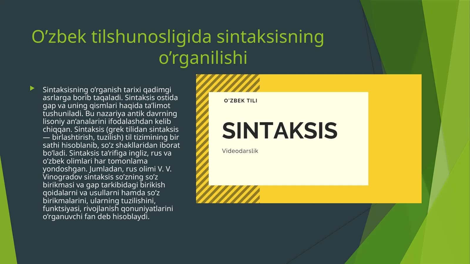 O’zbek tilshunosligida sintaksisning o’rganilishi
