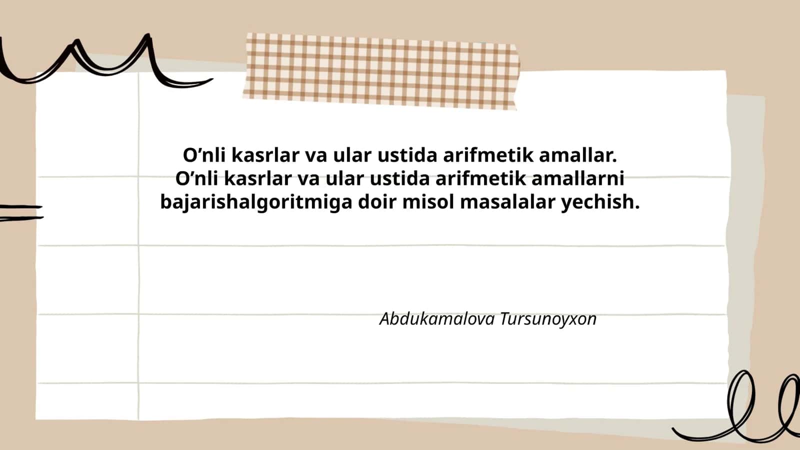 O’nli kasrlar va ular ustida arifmetik amallar