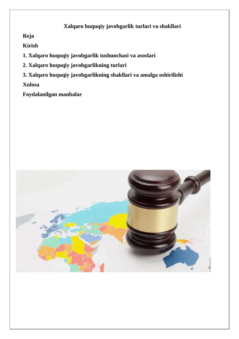 Xalqaro huquqiy javobgarlik turlari va shakllari